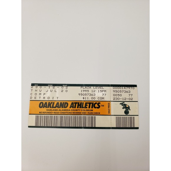 Other - Oakland A's Ticket Stub 07/20/95 Vs Detroit Tigers Dennis Eckersley Save #314
